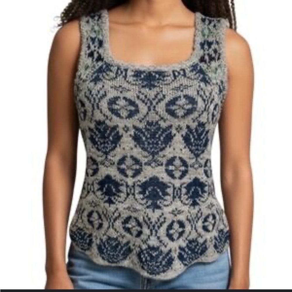 Pilcro Sz M Women's Blue and Gray Patterned Top Knit Halter Anthropologie